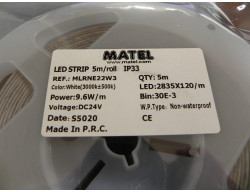ruban led blanc 3000k 24v IP33 5m