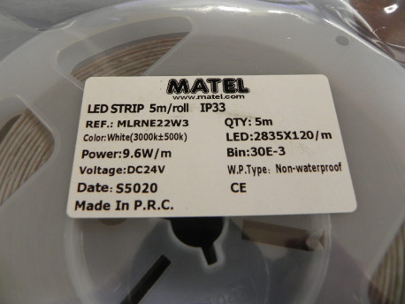 ruban led blanc 3000k 24v IP33 5m