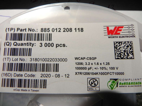 condensateur cms 100nF format 1206 100 volts 10%