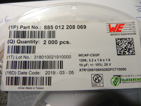 condensateur cms 10uF format 1206 25 volts 10%